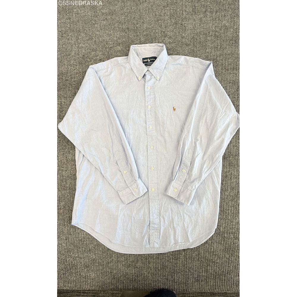 Ralph Lauren Men's Yarmouth Pinpoint Oxford Button Down Shirt Blue Sz 17 35